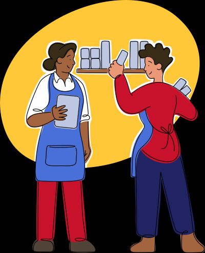 Employer and employee interacting in the workplace